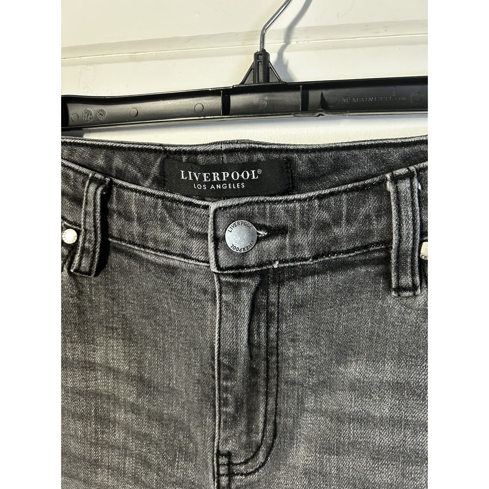 Liverpool Crop Flare Black Frayed Hem Jeans Women Size 10